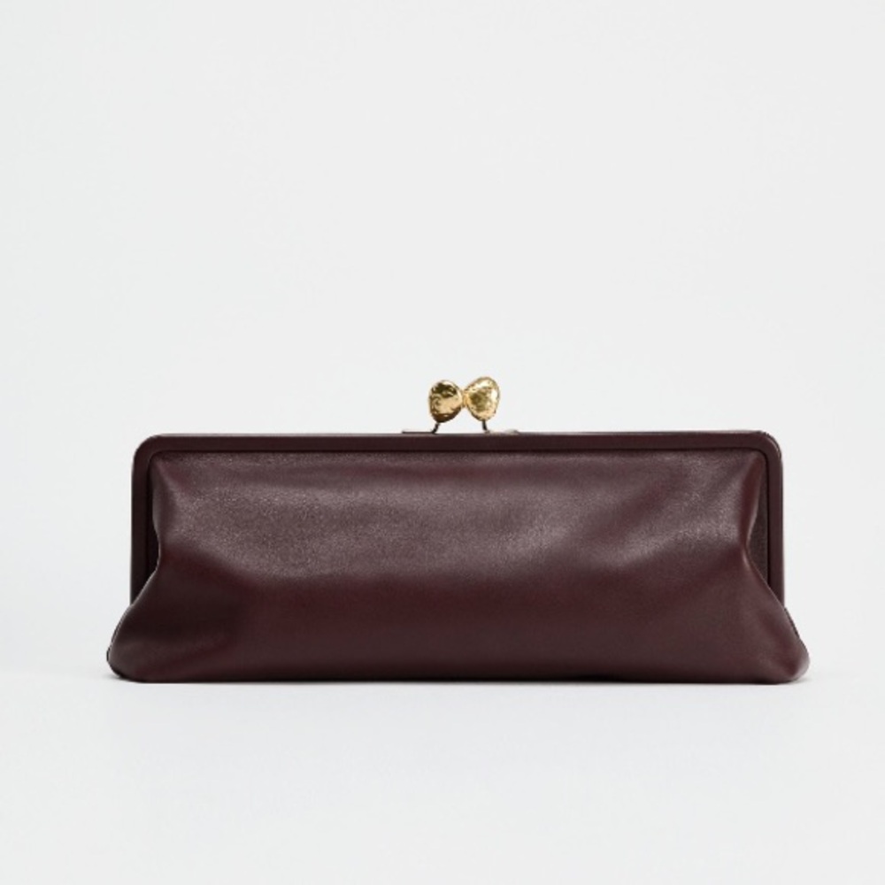 NWT Zara Metal Trim Leather Clutch - Picture 6 of 14